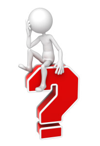 3d person sitting on red question mark.